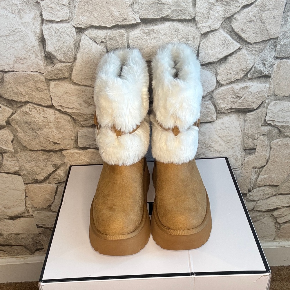 Guess Tan and White Winter Boots